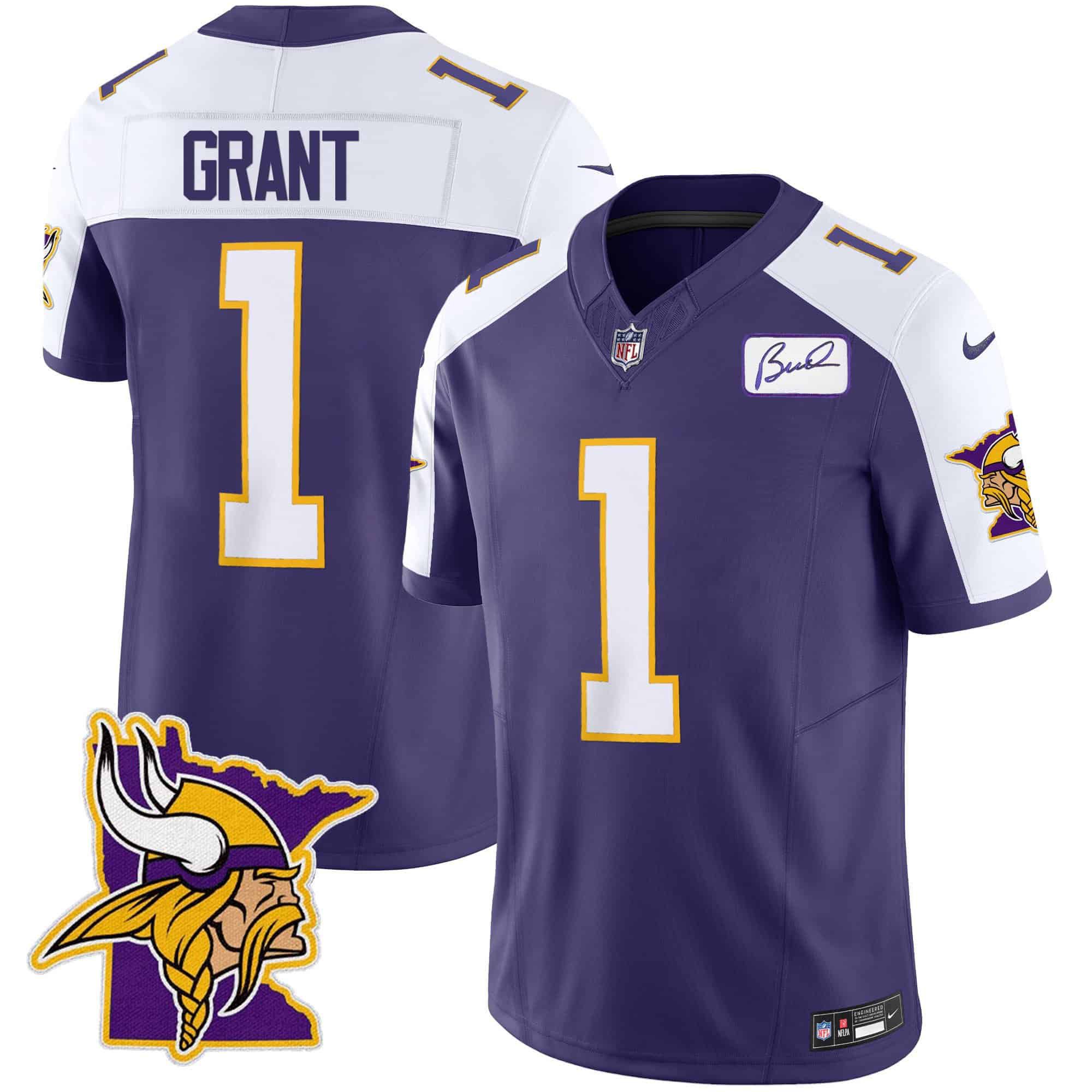 Men Minnesota Vikings #1 Grant Purple 2024 Nike Patch Classic Limited NFL Jersey->indianapolis colts->NFL Jersey